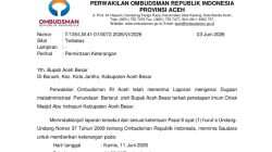 Ombudsman Surati Bupati Aceh Besar Terkait Dugaan Maladministrasi Penunjukan Imum Chiek