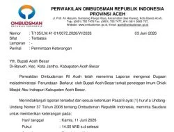 Ombudsman Surati Bupati Aceh Besar Terkait Dugaan Maladministrasi Penunjukan Imum Chiek